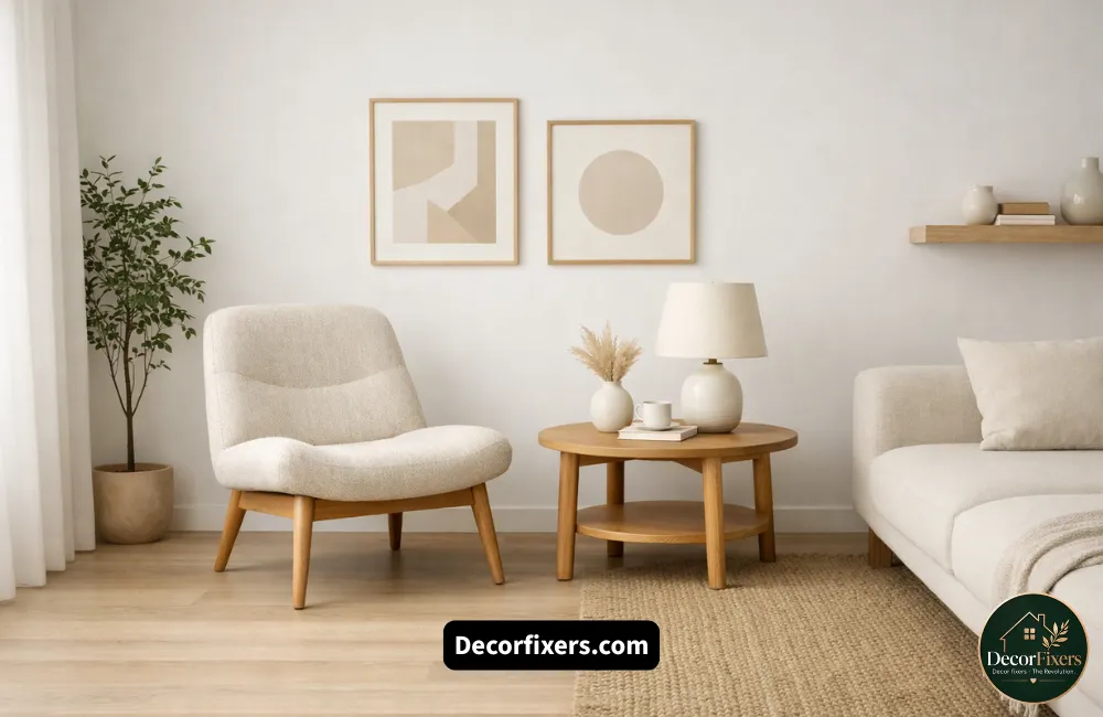 Single accent chair adding character to a simple elegant minimalist living room