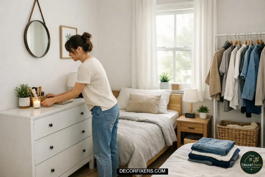 Monthly bedroom reset routine keeping the space clean and organized.