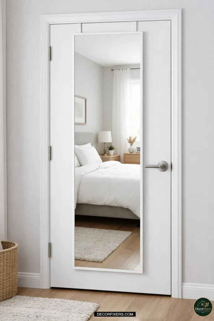 Full-length mirror on door creating depth and saving space.