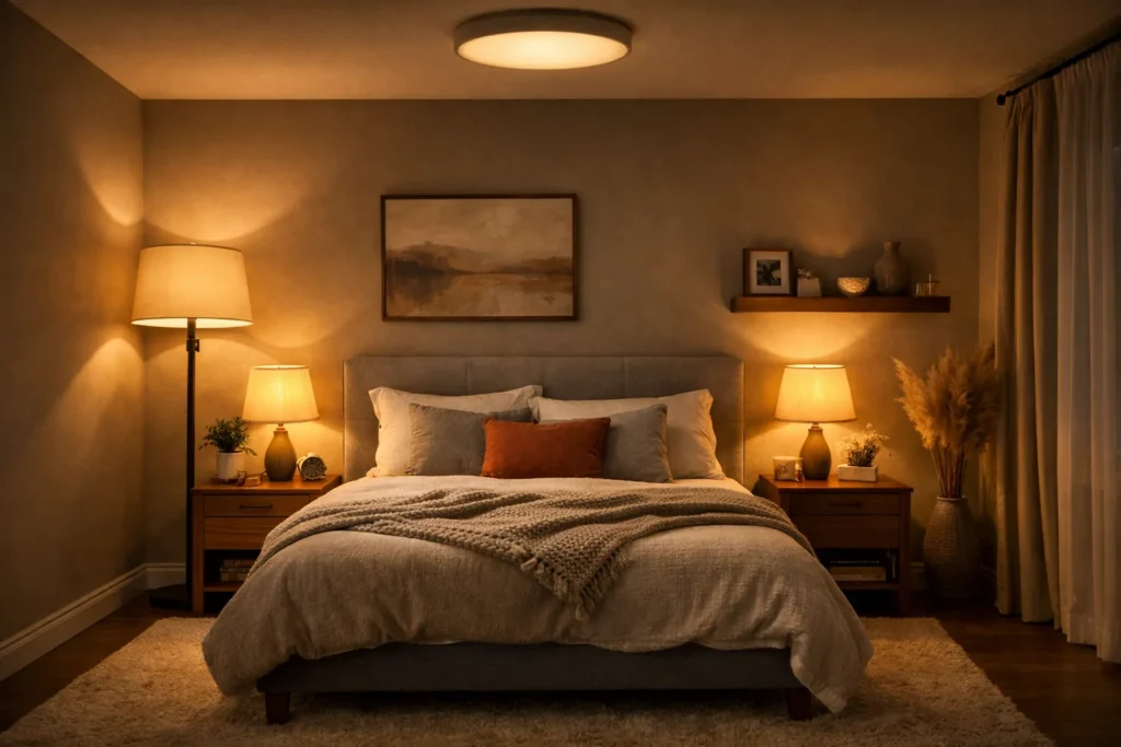 Cozy bedroom with warm lighting