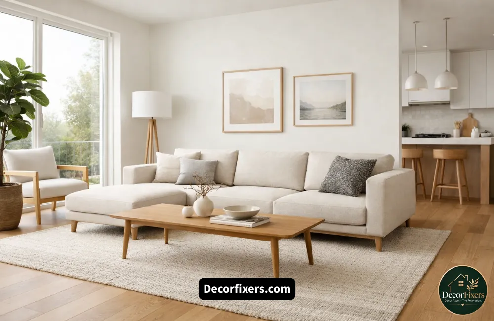 Scandinavian-inspired sofa and furniture with slim profiles and clean lines