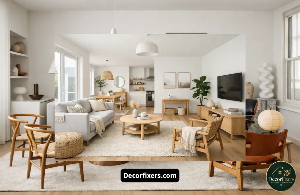 Classic Nordic furniture icons and Scandinavian design influences in a modern living room