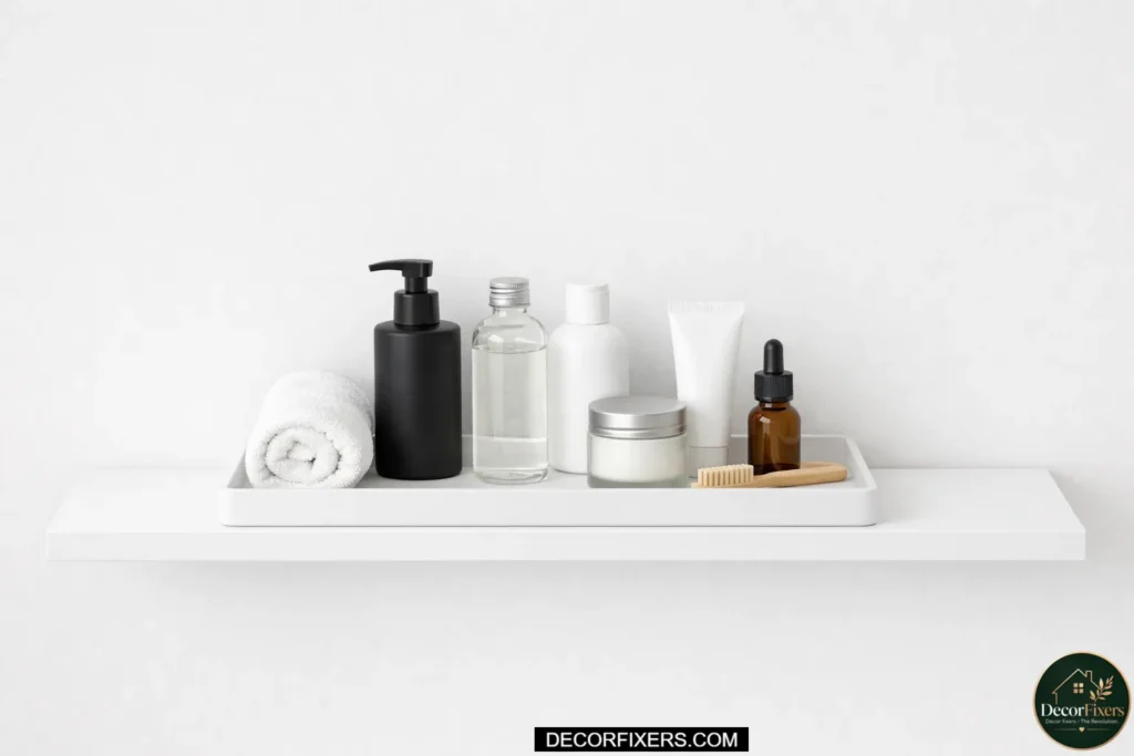 Tray organizing daily bathroom essentials
