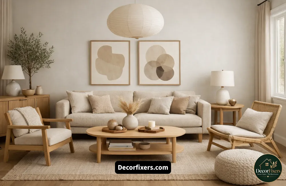 Visually harmonious Scandinavian living room with consistent materials and styling