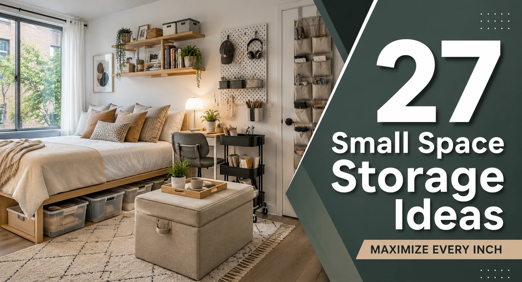 Comparison table infographic showing the best small space storage ideas for renters and apartments