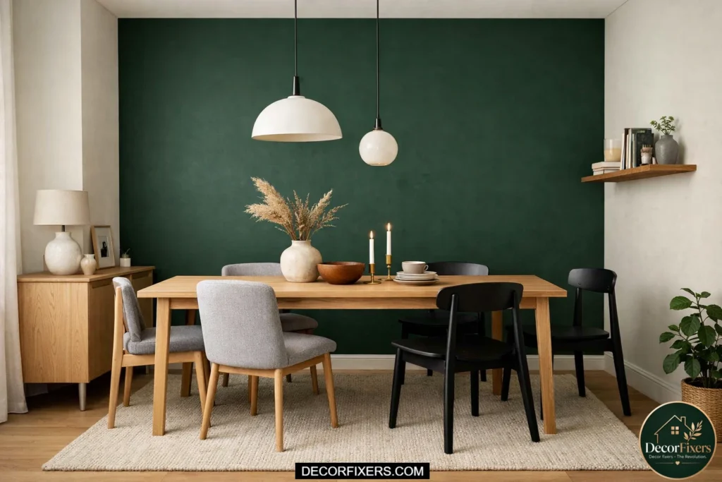Modern small dining room with bold accent wall