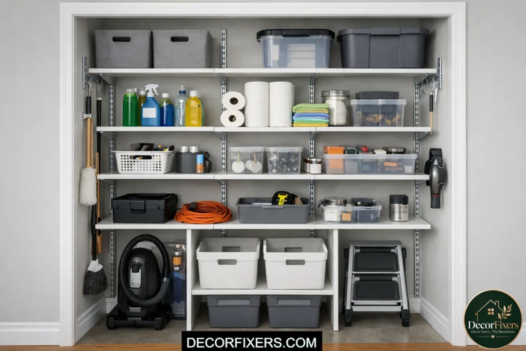 Adjustable closet shelf standards and bracket storage system