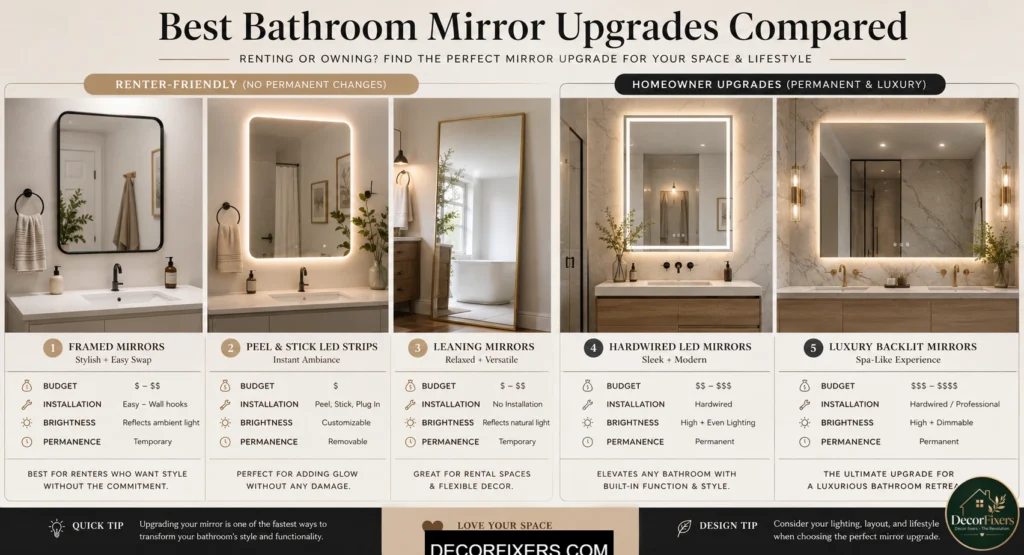 bathroom mirror upgrade comparison infographic