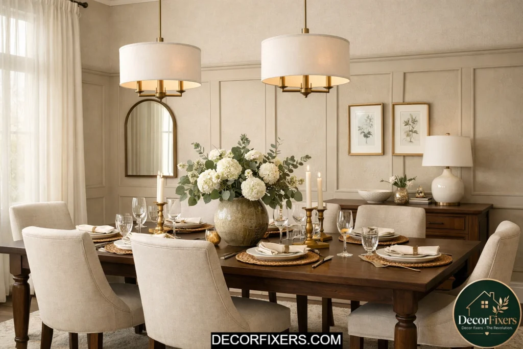 DIY board and batten wall treatment in elegant dining room