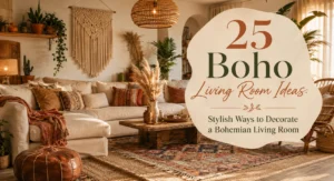 Featured image for boho living room ideas with layered textures and earthy decor