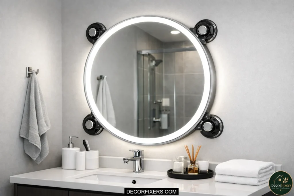 Clip-on LED mirror panel upgrade for a rental bathroom