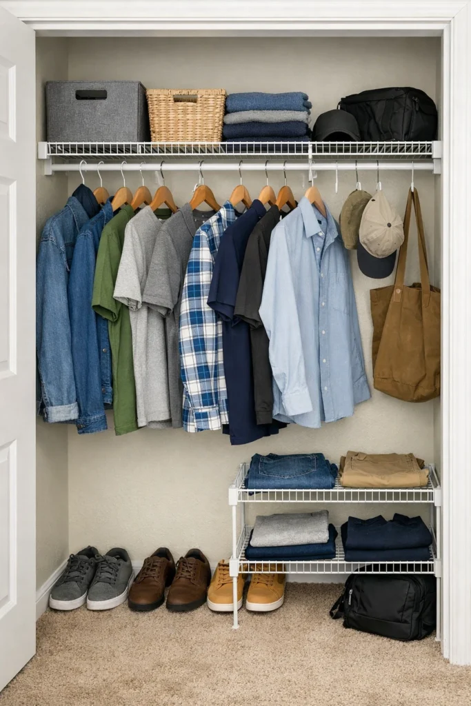Budget ClosetMaid wire shelf and rod closet organization setup