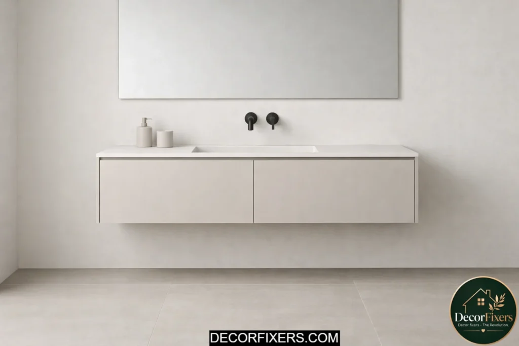 Wall-mounted minimalist bathroom sink with concealed plumbing and seamless design