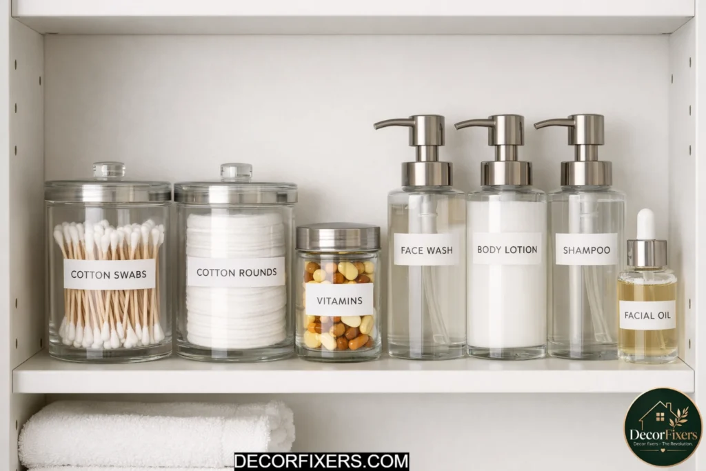Refillable containers replacing bulky bathroom product packaging