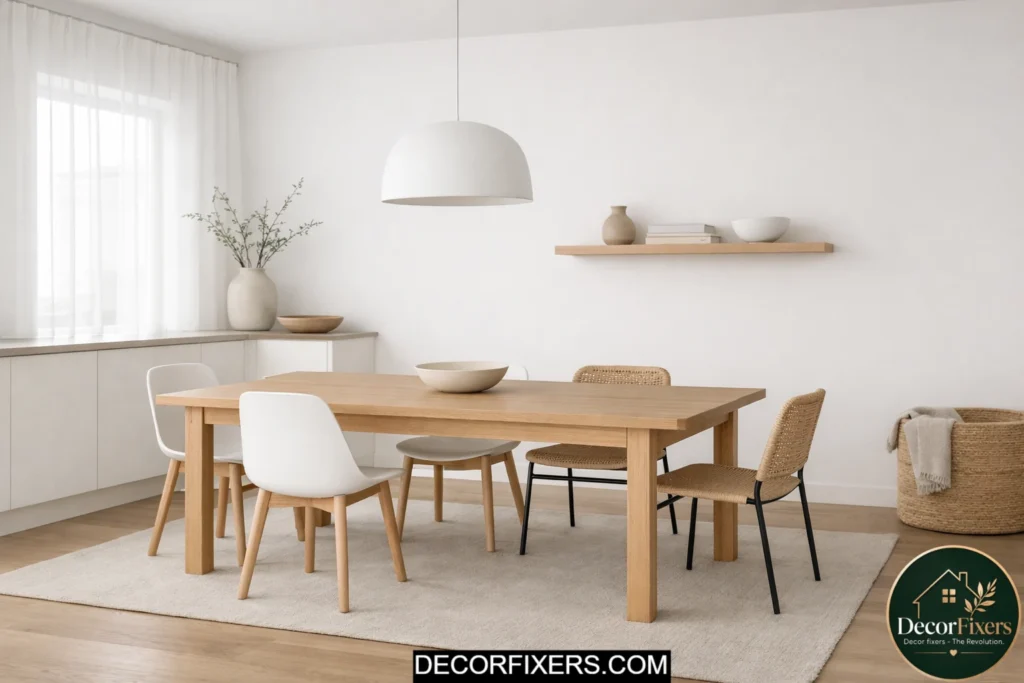 Clean decluttered dining room with minimal modern styling