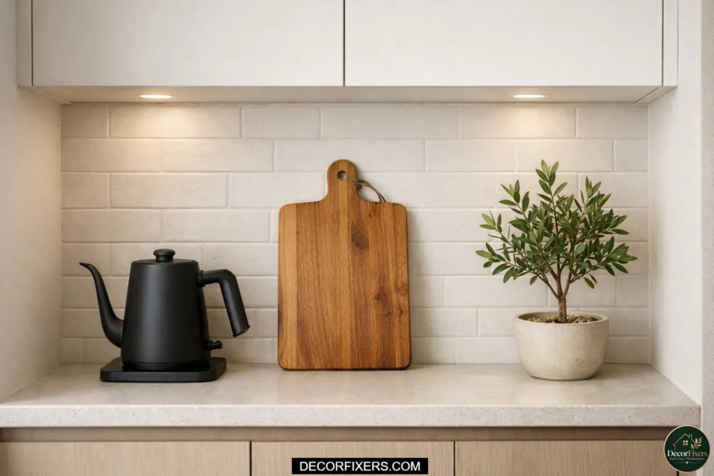 Minimal worktops making a tiny kitchen feel bigger