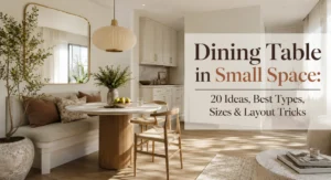 Luxury small apartment dining area with space-saving dining table ideas and modern compact layout design.