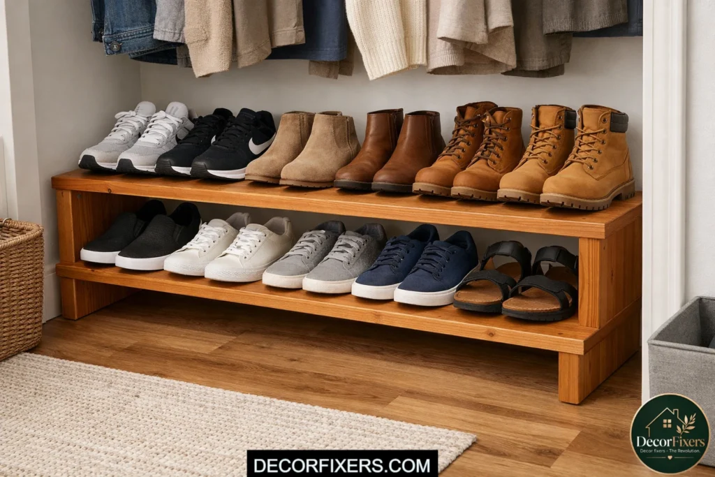 Double-tier DIY shoe shelf for closet floor organization