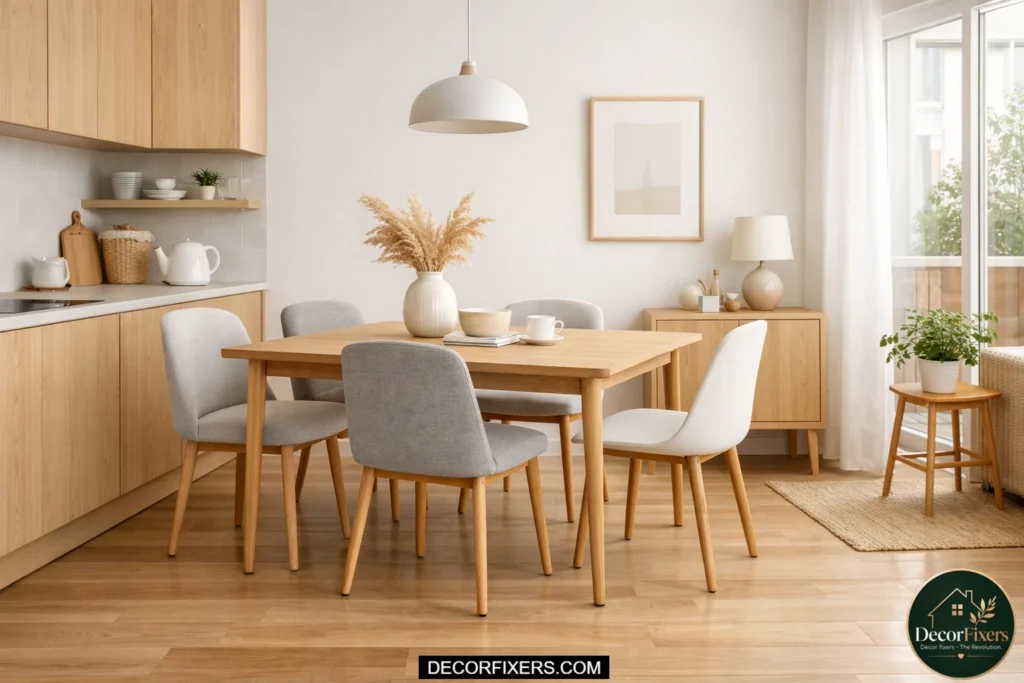 Small dining room with exposed-leg furniture for airy look