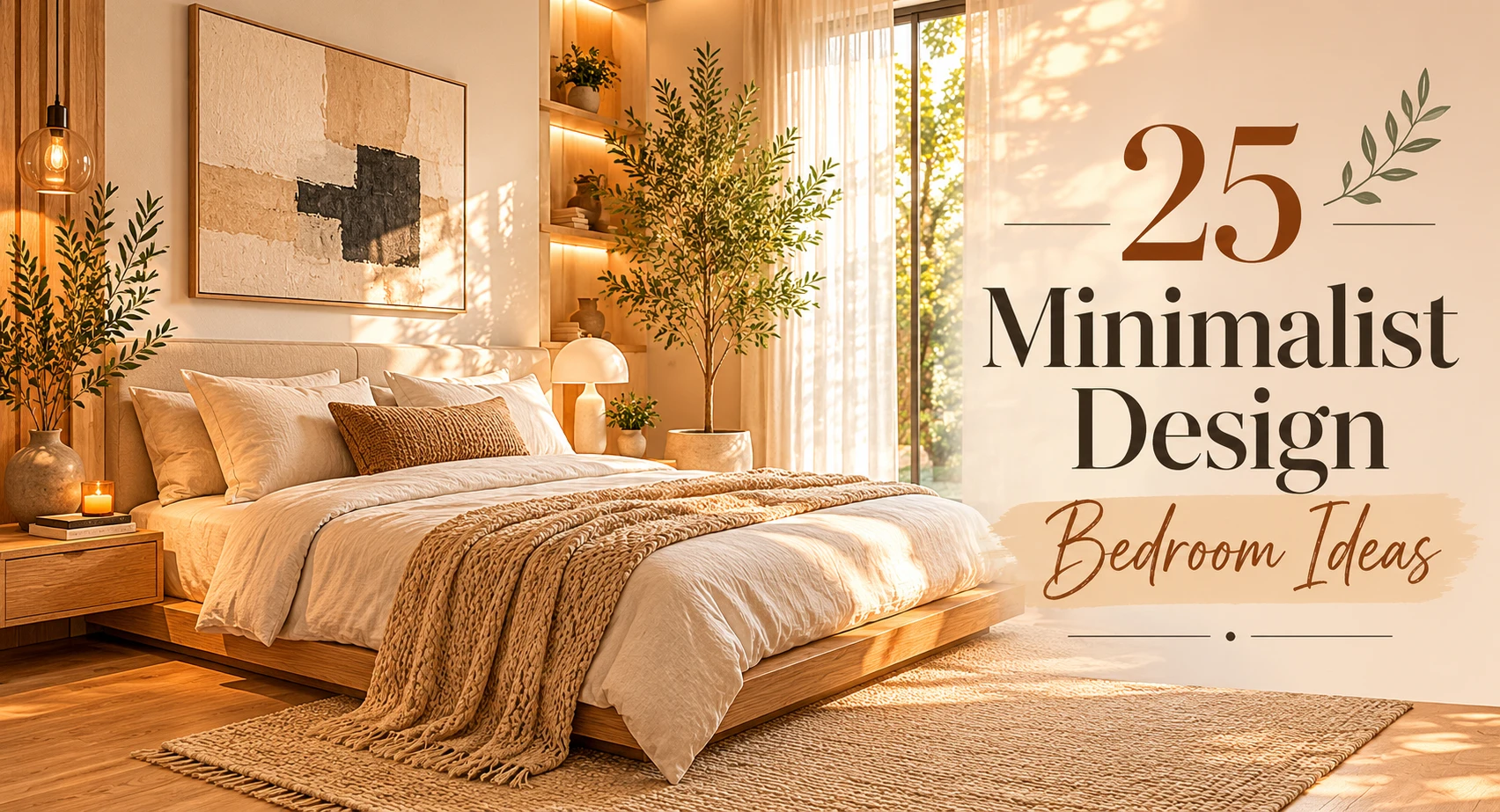 Warm minimalist bedroom featured image with elegant neutral decor and title text “25 Minimalist Design Bedroom Ideas”