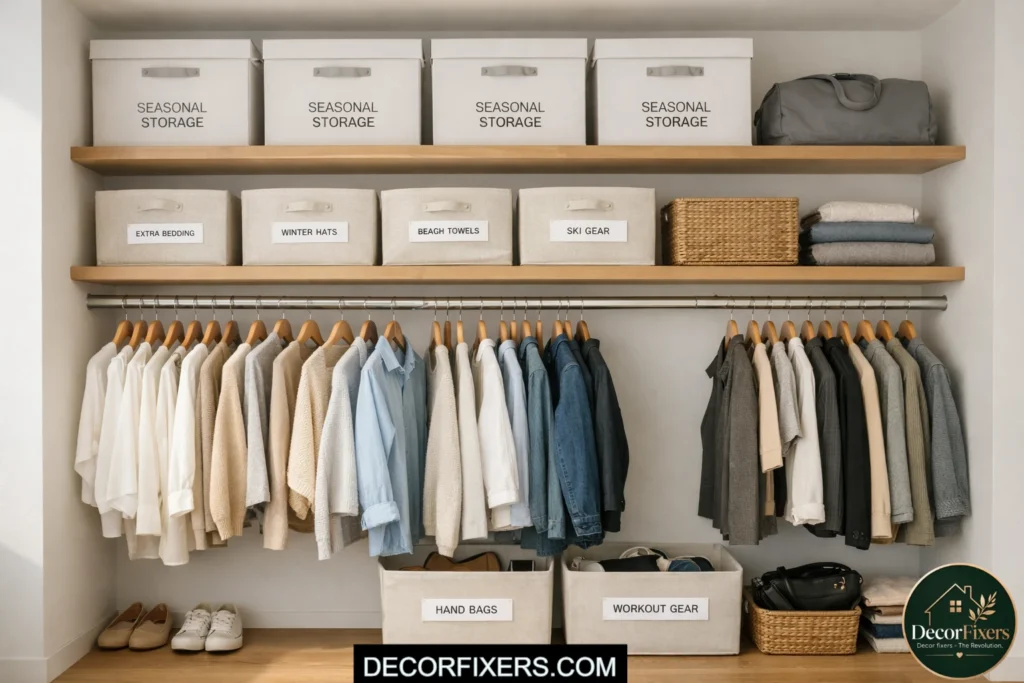 Floating shelves above closet rods for extra vertical storage