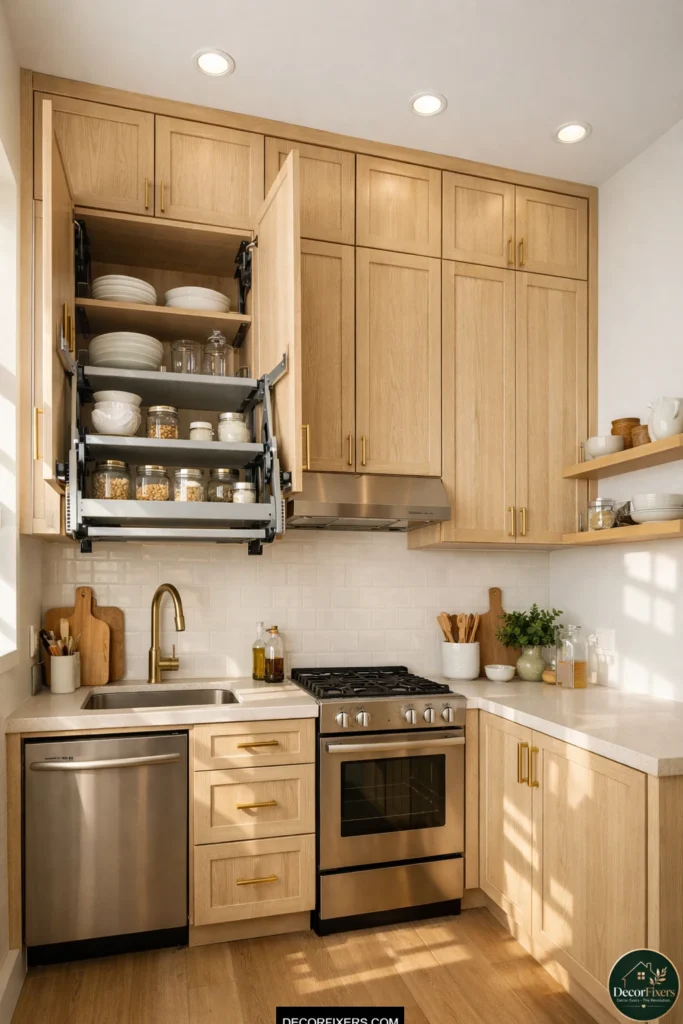 Floor-to-ceiling upper cabinets in a small kitchen for maximum vertical storage
