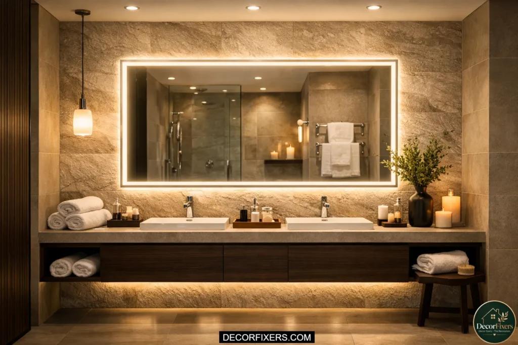 Luxury hardwired LED backlit bathroom mirror with floating glow