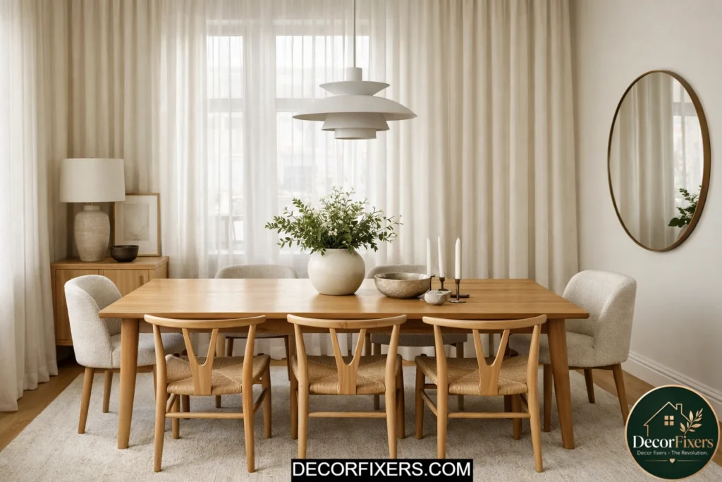 Floor-to-ceiling curtains making dining room ceilings appear taller