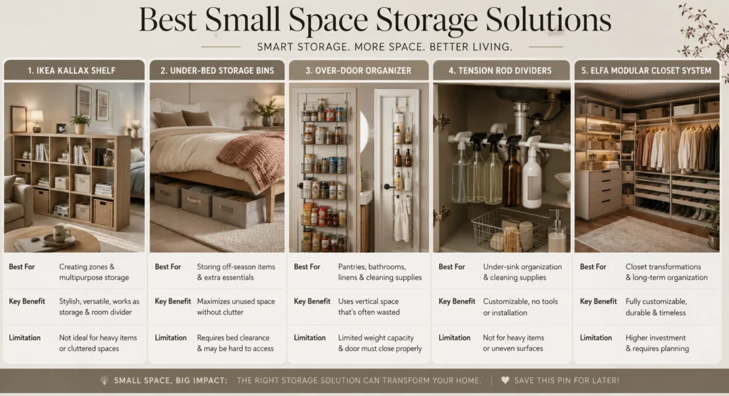 A comparison of small space storage and organization ideas for home decor