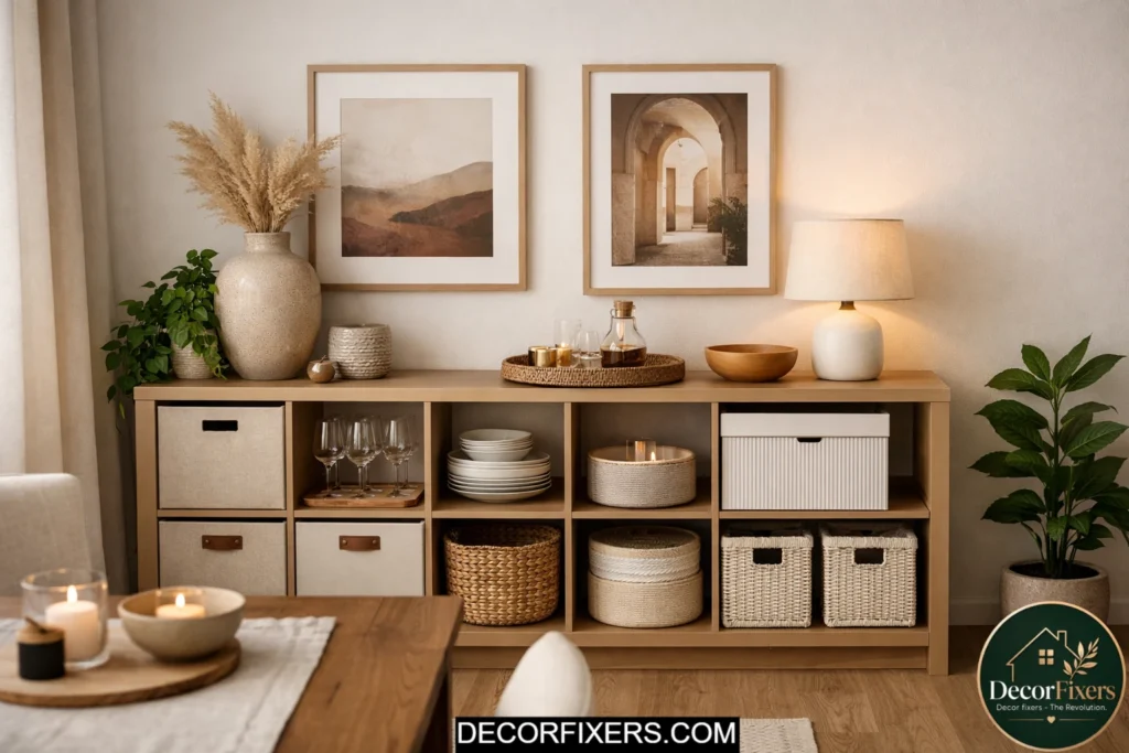 IKEA KALLAX shelf turned into stylish dining room sideboard