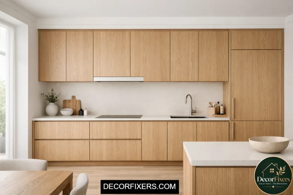 Scandinavian kitchen with integrated hidden appliances