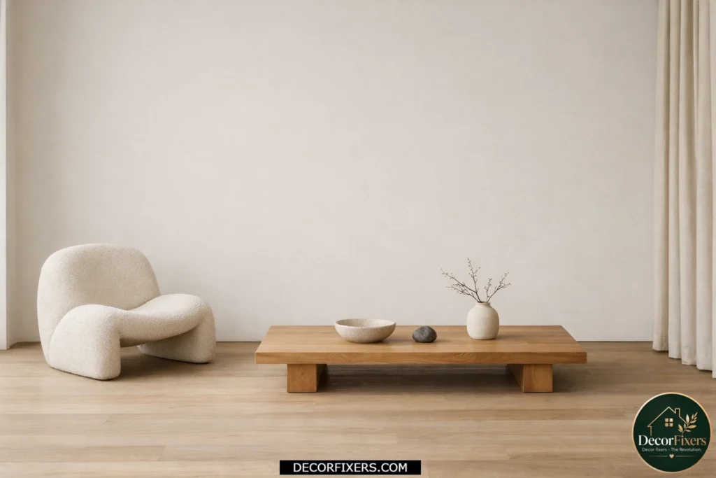 Minimal Japandi living room focused on open space and simplicity