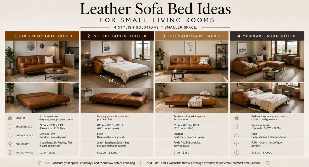 A comparison table for the leather sofa bed ideas with the table.