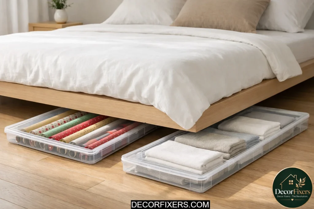 Slim underbed storage boxes designed for low-clearance beds