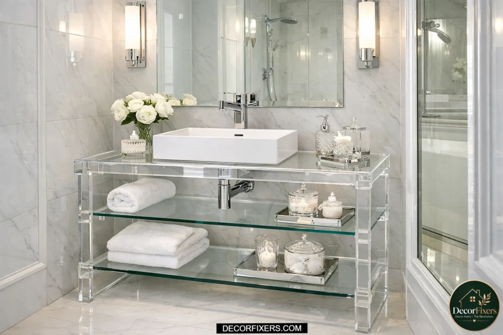 Transparent glass vanity making a small bathroom appear larger