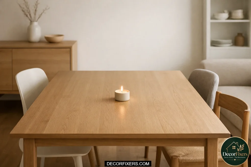 Minimal centerpiece styling on small dining table