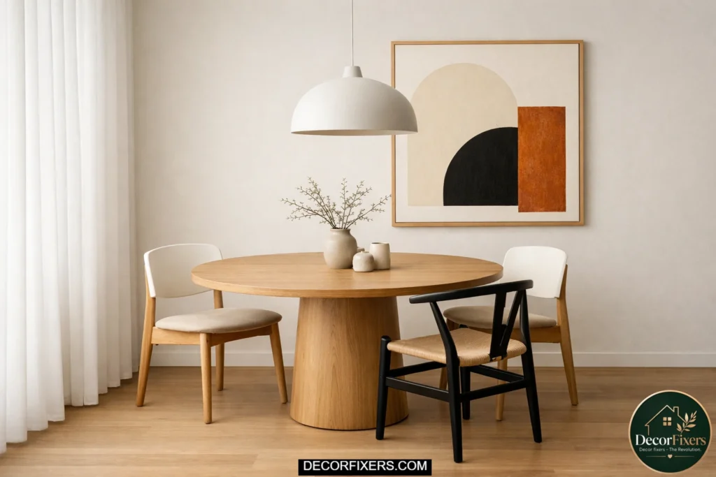 Minimal edited small dining room with intentional decor