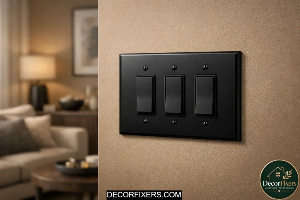 Modern switch plate cover upgrade detail in living room