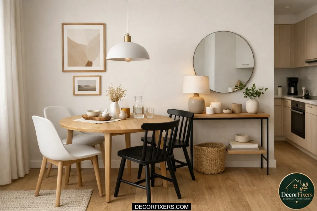 Slim console table in modern compact dining room