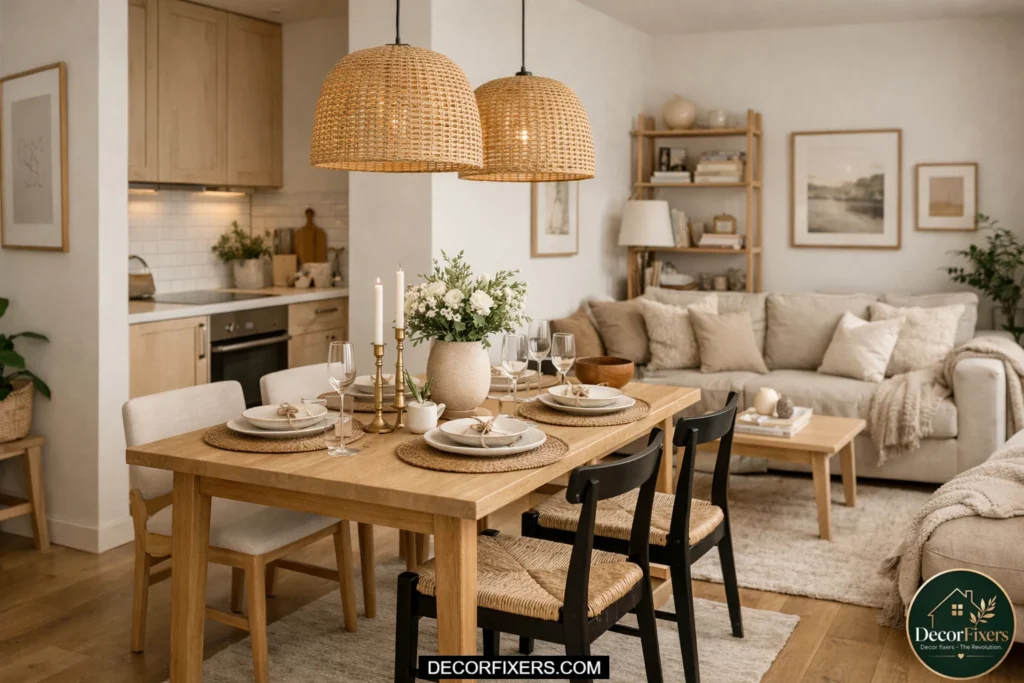 Small apartment with dining area integrated into living room