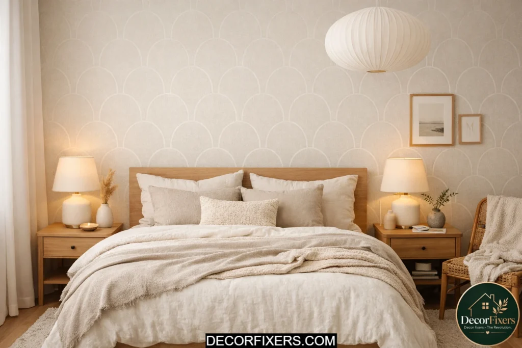 Peel-and-stick wallpaper accent wall in a renter-friendly bedroom