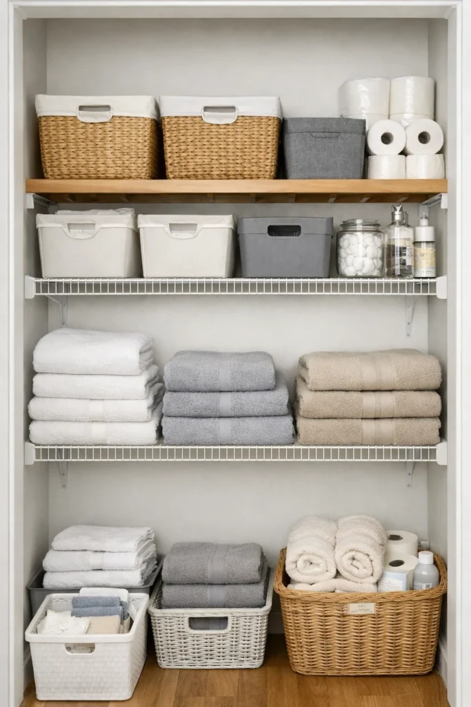 Piggyback shelf installed above existing wire closet shelving