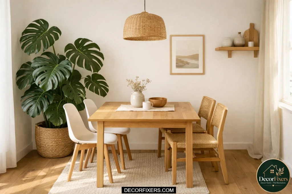 Statement plant in modern small dining room corner