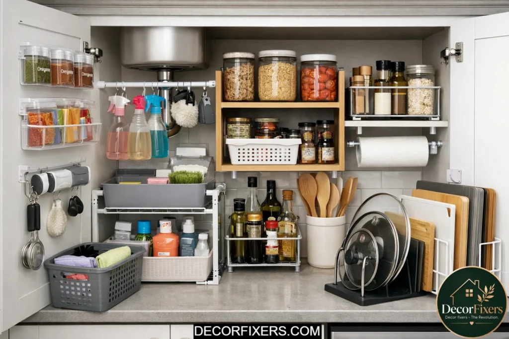 No-drill renter-friendly kitchen cabinet organization system
