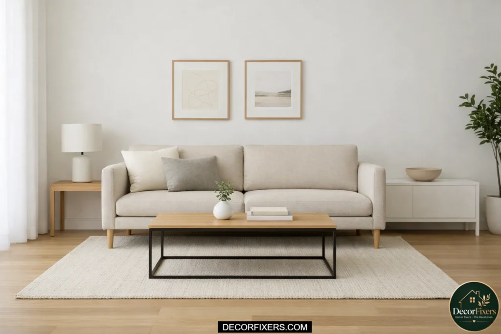 compact sofa properly sized for small living room space
