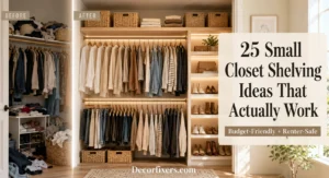 Modern featured image showing a small closet transformed with shelves, rods, bins, and organized storage solutions.
