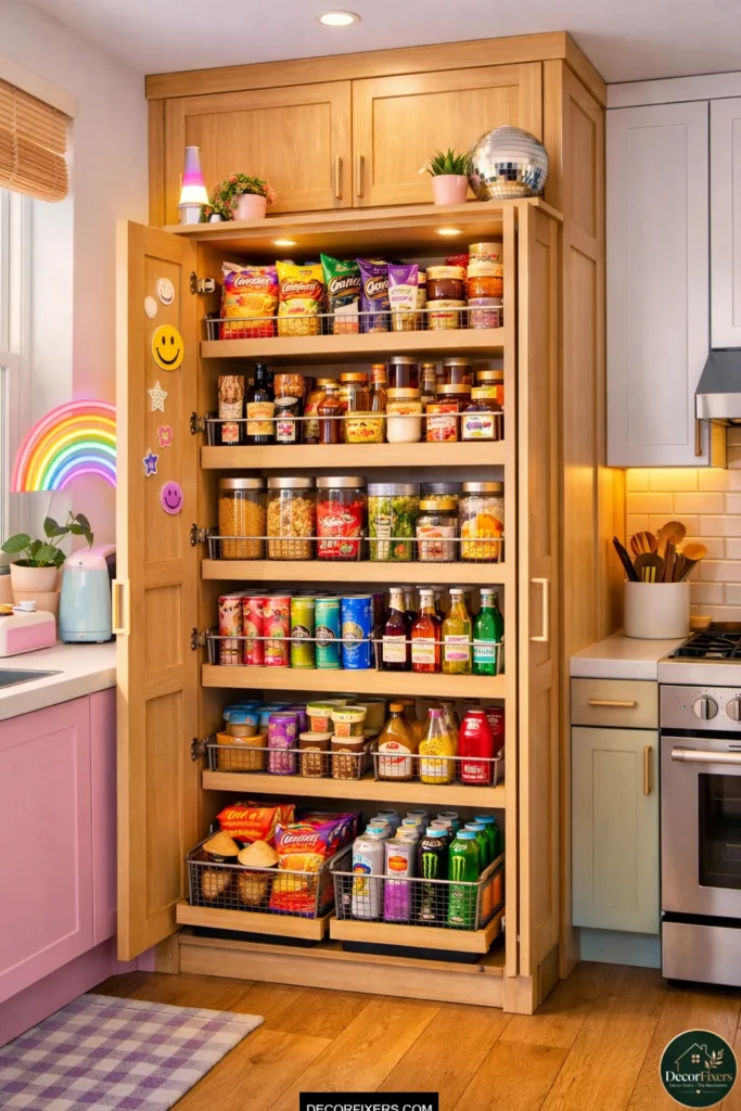 Full-height pantry cabinet maximizing vertical storage in a small kitchen