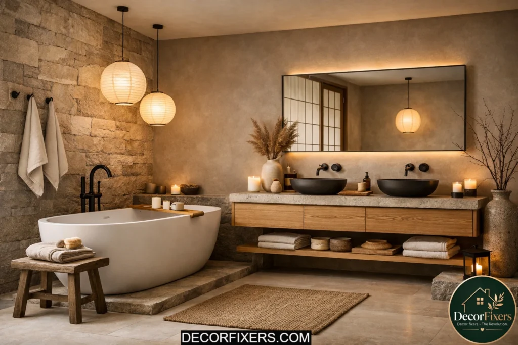 Luxurious Japandi bathroom retreat with spa-inspired minimalist design