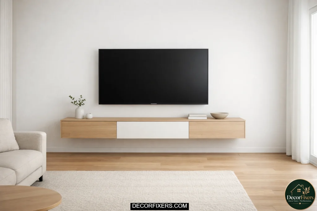 wall mounted TV freeing floor space in small living room