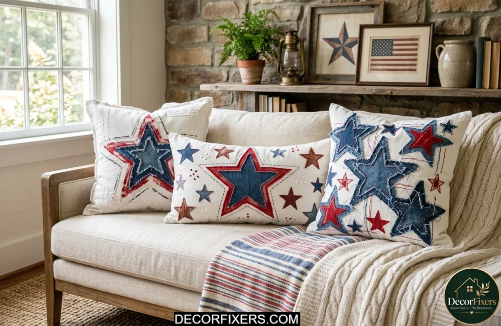 DIY patriotic pillow covers with stars and stripes patterns